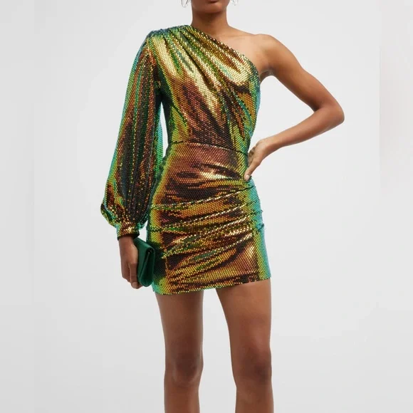 Bronx and Banco Galaxy Petrol One Shoulder Sequin Dress